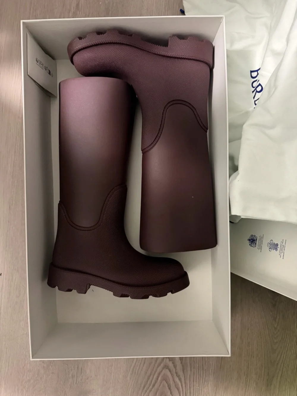 Burberry Women’s Dark Burgundy Knee-High Rain Boots - Picture 2 of 4